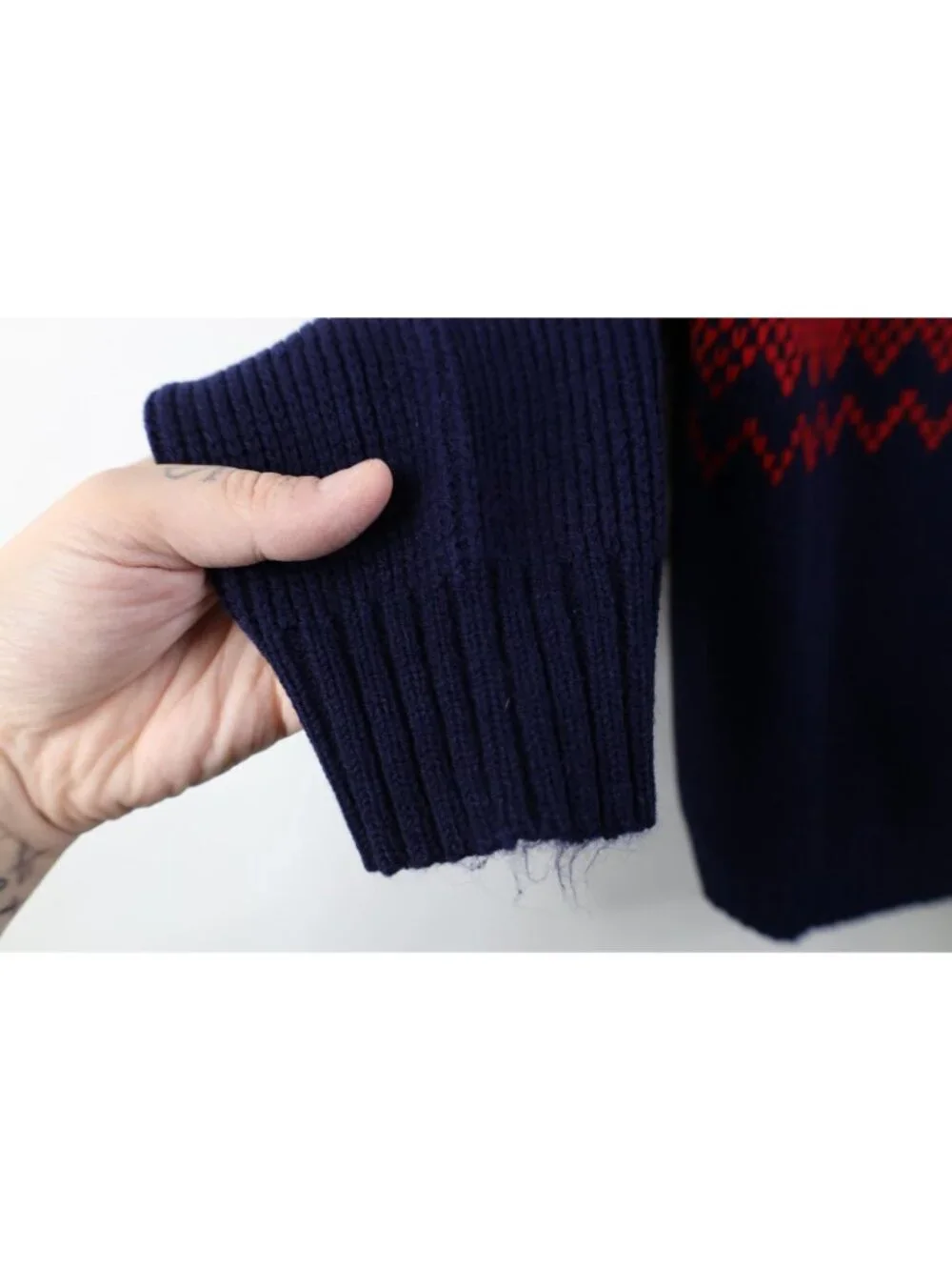 Vintage 70s Streetwear Womens Medium Fair Isle Snowflake Ribbed Knit Sweater